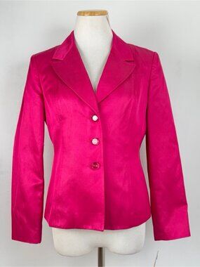 Vintage Bright Pink Blazer Womens Size Small Cotton/Silk Sport Coat Suit Jacket